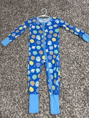 Little Sleepies Blue Milk & Cookies Zip-Up Footie Pajamas